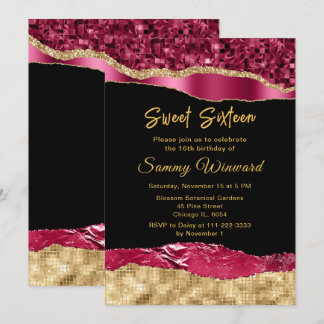 Burgund und Gold Glam tränen 16 . Geburtstag Einladung