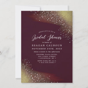Burgund und Gold Glitter Brautparty Einladung