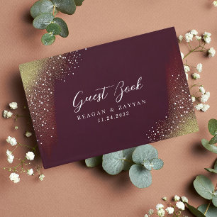Burgund und Gold Glitter Hochzeit Gästebuch
