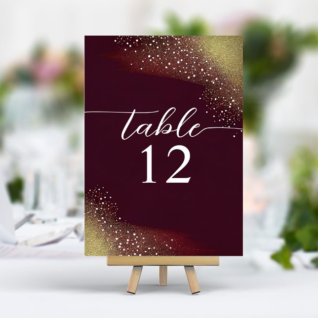 Burgund- und Gold-Glitter-Hochzeit Tischnummer (Von Creator hochgeladen)