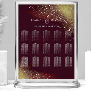 Burgund- und Gold-Glitter-Hochzeitssitzplan Poster