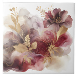Burgund und Gold Glitzer Blumengatter Fliese