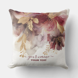 Burgund und Gold Glitzer Blumengatter Kissen