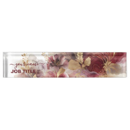Burgund und Gold Glitzer Blumengatter Namensplakette