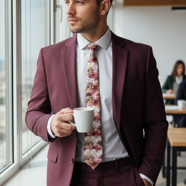 Burgund und Gold Glitzer Blüte Agate Neck Tie Krawatte (Von Creator hochgeladen)