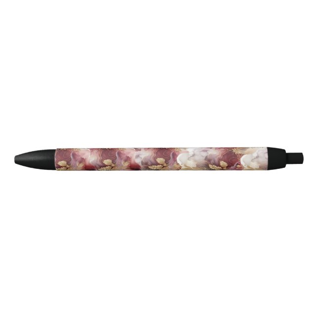 Burgund und Gold Glitzer Blüte Agate Neck Tie Kugelschreiber (Vorderseite)