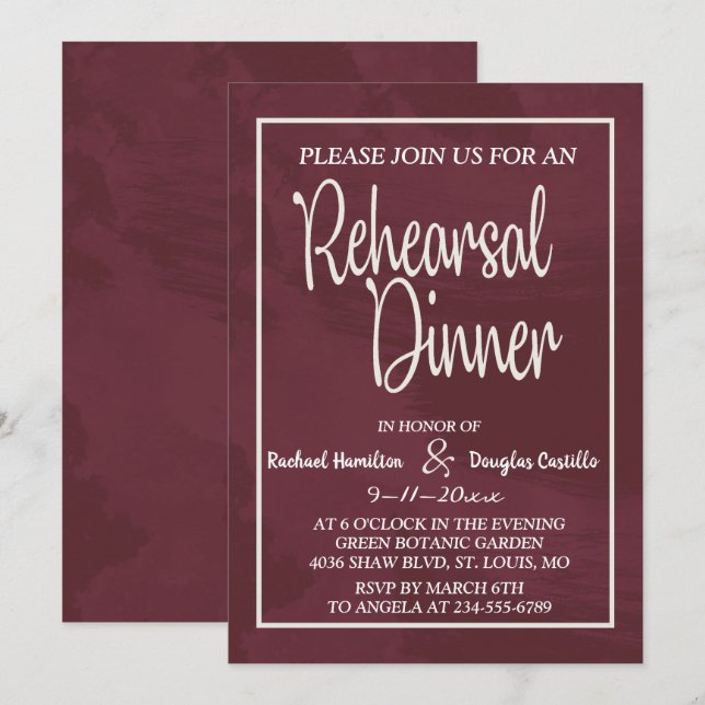 Burgund und Gold Glitzer Pocket Probe Dinner Einladung (Vorne/Hinten)