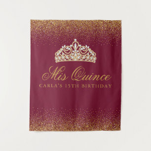 Burgund und Gold Glitzer Quinceanera Wandteppich
