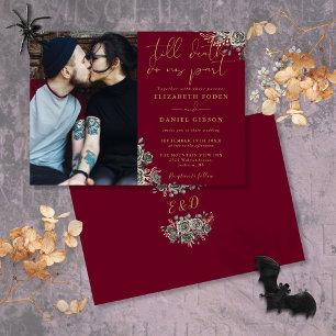 Burgund und Gold Gothic Foto Hochzeit Einladung