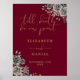 Burgund und Gold Gothic Rose Blumenzettel Poster
