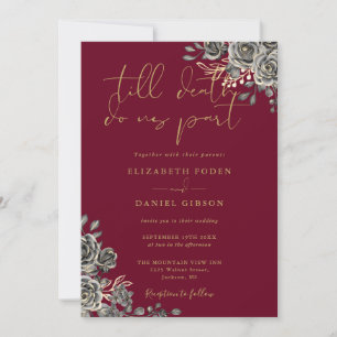 Burgund und Gold gotische Rosen Hochzeit Einladung