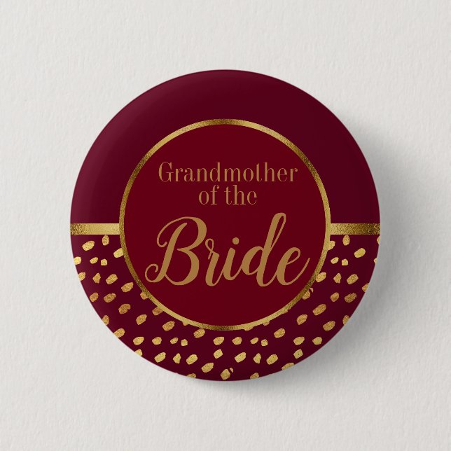 Burgund und Gold Großmutter der Brauthochzeit Button (Vorderseite)