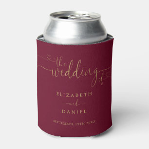 Burgund und Gold Heart Script Hochzeit Dosenkühler