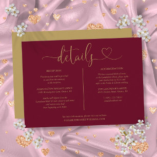 Burgund und Gold Herz Schrift Details Information Einladung