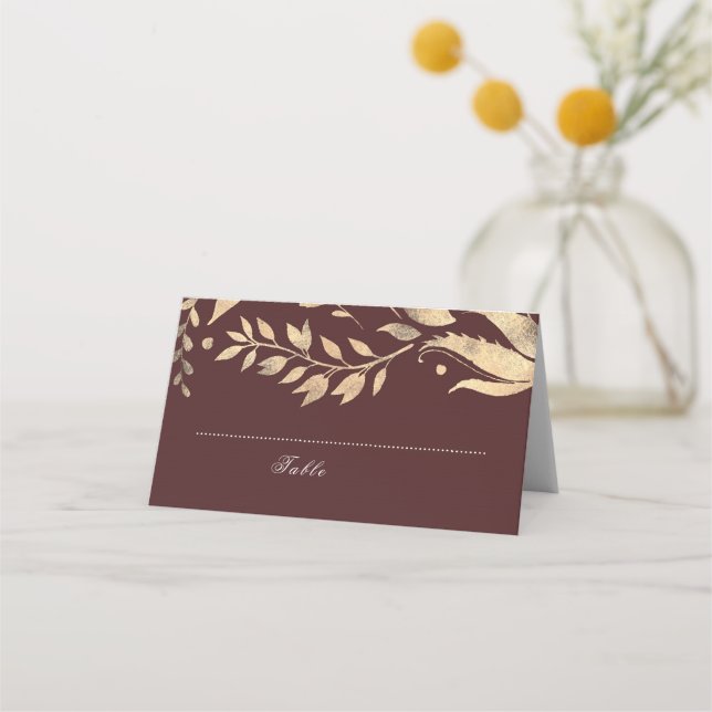 Burgund und Gold-Hochzeit im Herbst Platzkarte (Vorderseite)
