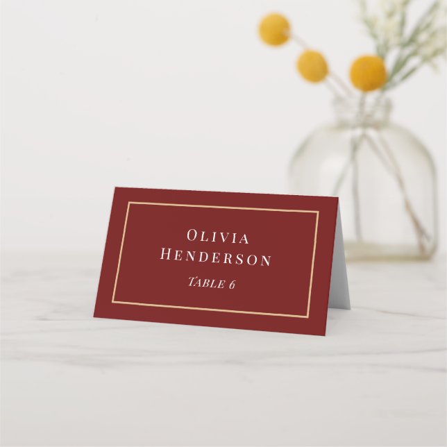 Burgund und Gold-Hochzeitskarte Platzkarte (Vorderseite)