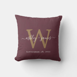 Burgund und Gold Hochzeitsmonogramm Kissen
