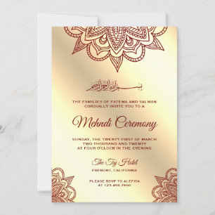 Burgund und Gold islamische muslimische Mehndi-Zer Einladung
