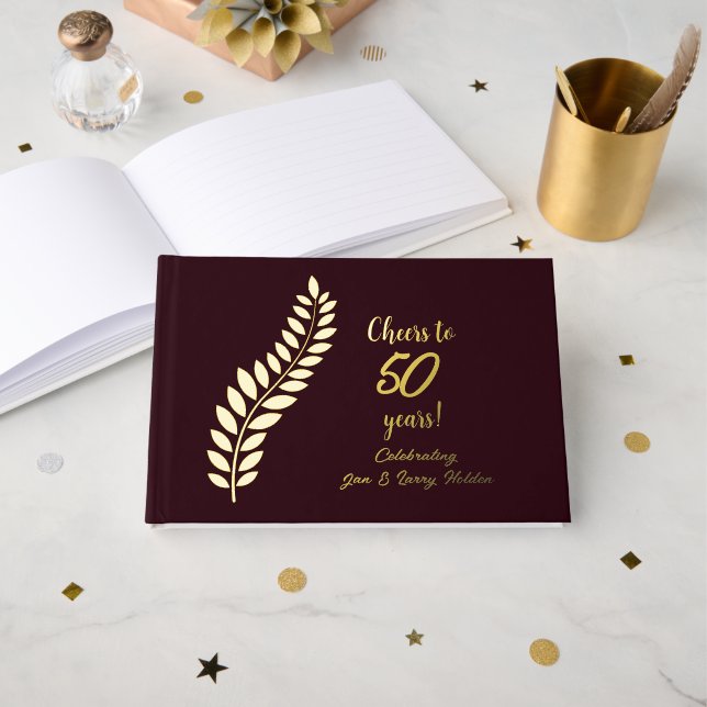 Burgund und Gold jubeln auf 59 Jahre Gästebuch (Vorderseite Offen)