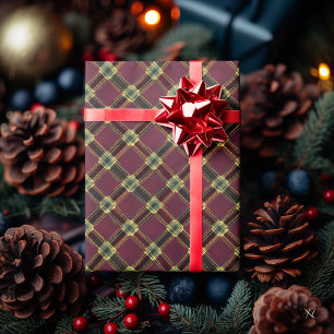 Burgund und Gold Karo – Festliches Landhausstil-De Geschenkpapier