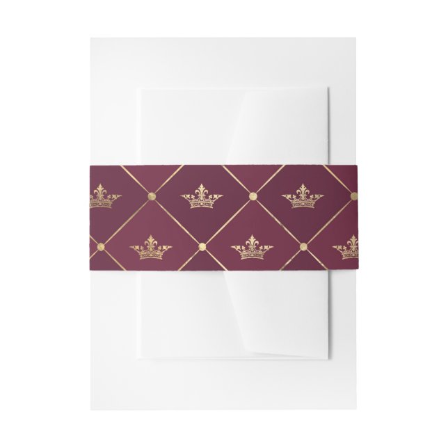 Burgund und Gold-Kronengitter Einladungsbanderole (Vorderseite Beispiel)