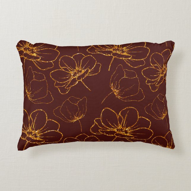 Burgund und Gold Leaf Lumbar Akzent Kissen (Vorderseite)