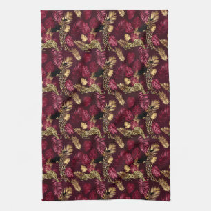 Burgund und Gold Leopard Serie Design 12 Geschirrtuch