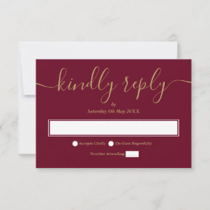 Burgund und Gold Minimalistischer Eleganter Schrif RSVP Karte