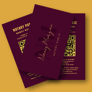 Burgund und Gold Monogramm Notar QR-Code  Visitenkarte