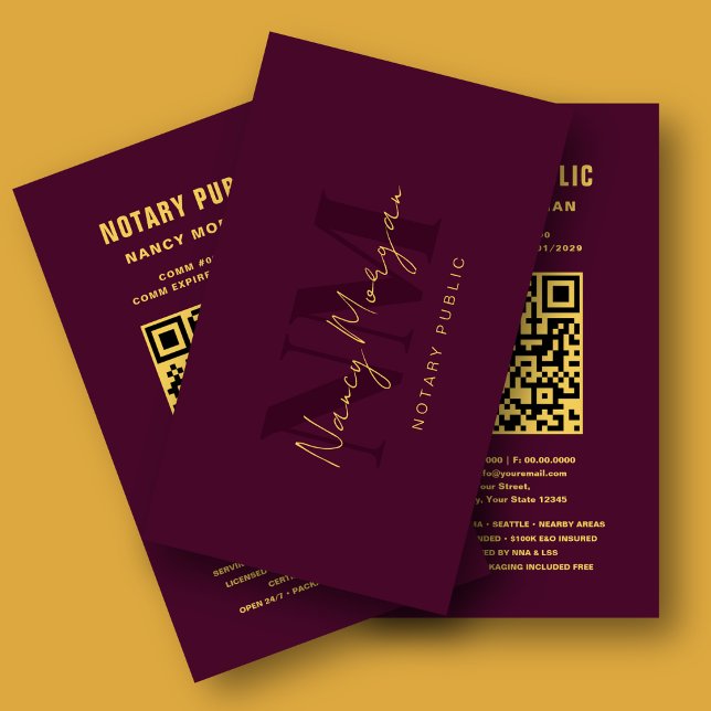 Burgund und Gold Monogramm Notar QR-Code  Visitenkarte (Von Creator hochgeladen)