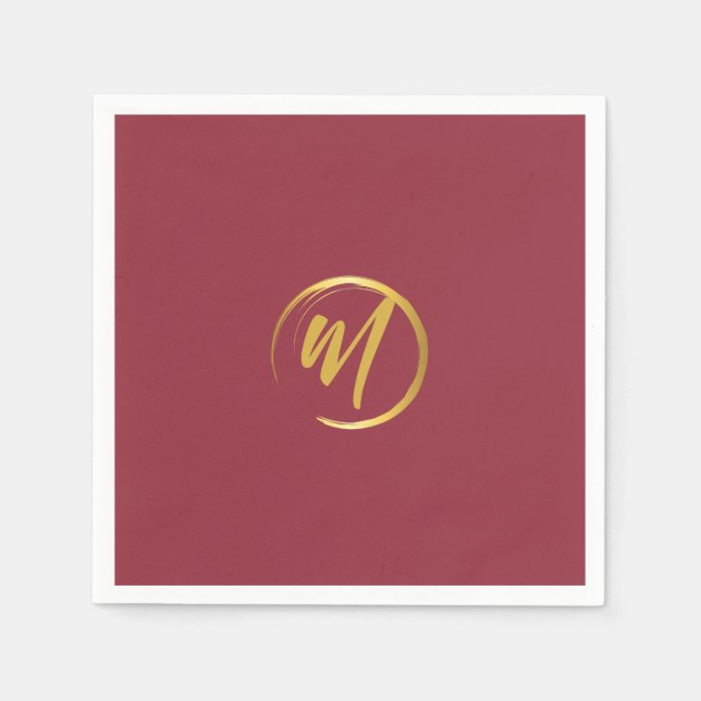 Burgund und Gold Monogramm Serviette (Vorderseite)