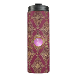 Burgund und Gold Paris Edelstein Monogramm Thermosbecher
