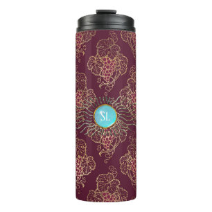 Burgund und Gold Paris Weingemstone Monogramm Thermosbecher