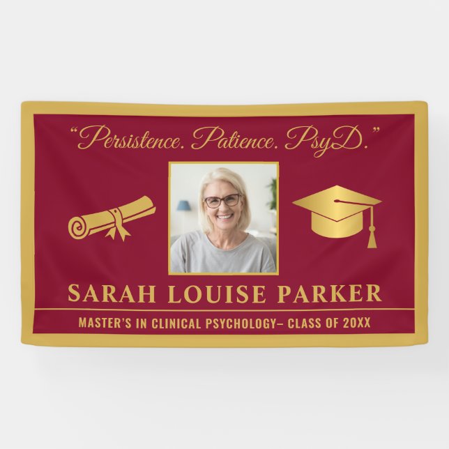 Burgund und Gold PsyD Zitat Foto Abschluss 202 Banner (Horizontal)