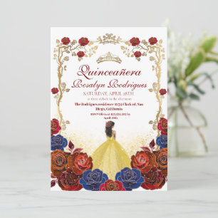 Burgund und Gold Quinceanera-Schönheit & und das B Einladung