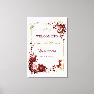 Burgund und Gold Quinceñera Willkommen Printable Leinwanddruck