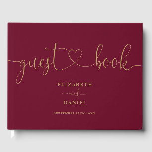 Burgund und Gold Schrift Hochzeit Gästebuch