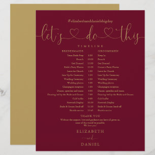 Burgund und Gold Schrift Hochzeitsplan Zeitachse