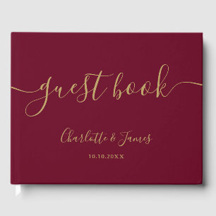Burgund und Gold Signature Script Hochzeit Gästebuch