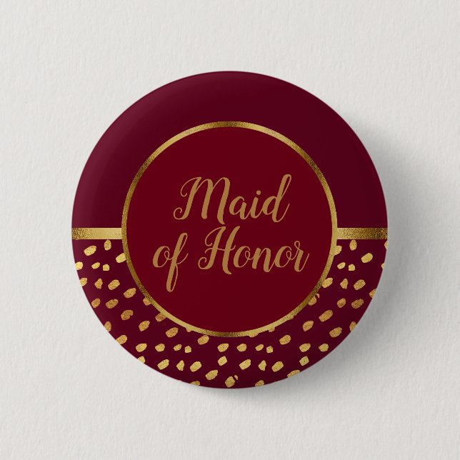 Burgund und Gold Trauzeugin Hochzeit Button (Vorderseite)