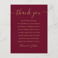Burgund und Gold Vielen Dank für Ihre Hochzeit Pla