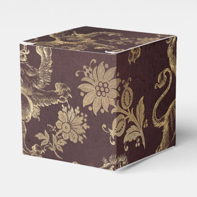 Burgund und Gold Vintage Löwenmuster Geschenkschachtel (Vorderseite)