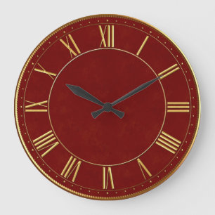 Burgund und Gold Vintage römische Ziffern Große Wanduhr