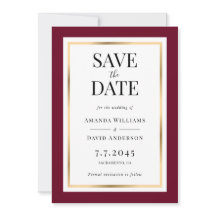 Burgund und Gold Wedding speichern die Datumskarte