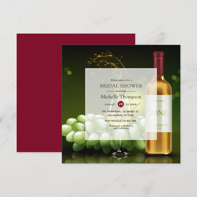 Burgund und Gold Weinprobe Brautparty Einladung (Vorne/Hinten)
