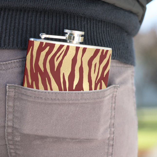 Burgund und Gold Wild Animal Print Flachmann (Beispiel)