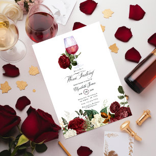 Burgund- und Goldblumen-Wein Bridal Shower Einladung