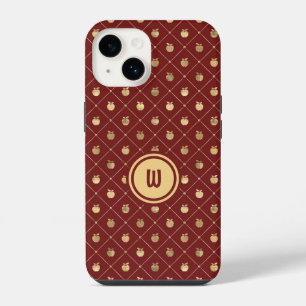 Burgund- und Golddiagonale Apfelmuster iPhone 14 Hülle