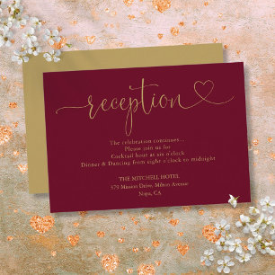 Burgund-und-goldene-Herz-Schrift Hochzeitsempfang Begleitkarte