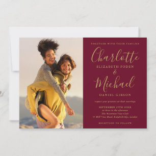 Burgund und Goldene Unterschrift Schrift Fotos Hoc Einladung